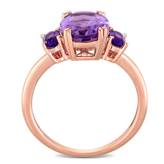 Oval Amethyst Three Stone Ring in 14K Rose Gold|Peoples Jewellers