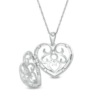 0.065 CT. T.W. Diamond Ornate Heart Locket in Sterling Silver|Peoples Jewellers