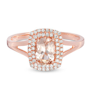 Oval Morganite and 0.15 CT. T.W. Diamond Double Cushion Frame Split Shank Ring in 10K Rose Gold|Peoples Jewellers