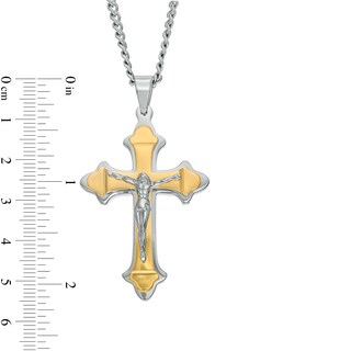 Crucifix Pendant in Stainless Steel with Yellow Ion-Plate – 24"|Peoples Jewellers