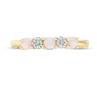 3.0mm Opal and 0.04 CT. T.W. Composite Diamond Five Stone Alternating Stackable Band in 10K Gold|Peoples Jewellers