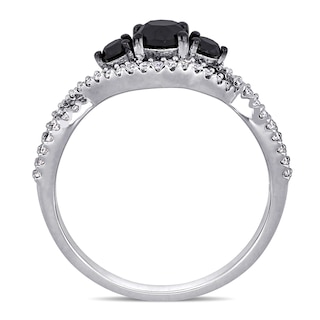 0.99 CT. T.W. Enhanced Black and White Diamond Three Stone Twist Engagement Ring in 14K White Gold|Peoples Jewellers