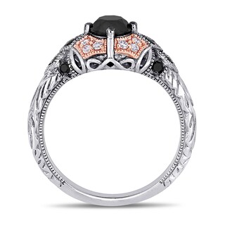 0.99 CT. T.W. Enhanced Black and White Diamond Frame Art Deco Engagement Ring in 14K Two-Tone Gold|Peoples Jewellers