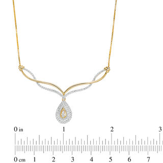 0.29 CT. T.W. Diamond Twist Chevron with Teardrop Necklace in 10K Gold - 16.75"|Peoples Jewellers