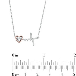 0.04 CT. T.W. Diamond Heart and Heartbeat Necklace in Sterling Silver and 10K Rose Gold|Peoples Jewellers