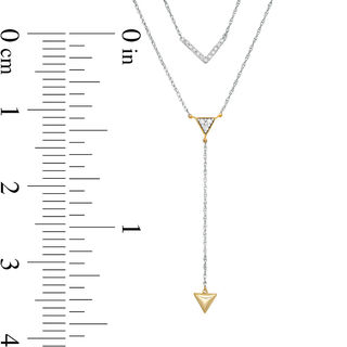 0.115 CT. T.W. Diamond Chevron and Triangle Double Strand "Y" Necklace in Sterling Silver and 10K Gold- 21.5"|Peoples Jewellers