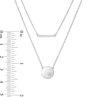 0.065 CT. T.W. Diamond Bar and Disc with Star Double Strand Necklace in Sterling Silver - 20"|Peoples Jewellers