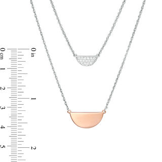 0.145 CT. T.W. Diamond Half Circle Double Strand Necklace in Sterling Silver and 10K Rose Gold - 20"|Peoples Jewellers