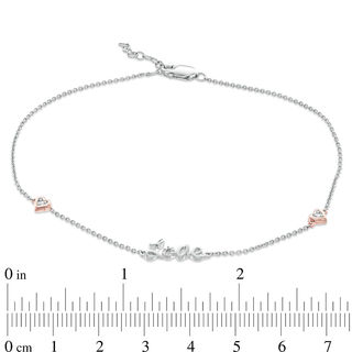 0.04 CT. T.W. Diamond "Love" with Hearts Station Anklet in Sterling Silver and 10K Rose Gold Plate - 10"|Peoples Jewellers