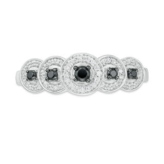 0.23 CT. T.W. Enhanced Black and White Diamond Frame Five Stone Ring in 10K White Gold|Peoples Jewellers