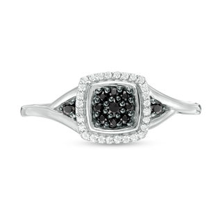0.145 CT. T.W. Enhanced Black Composite and White Diamond Cushion Frame Ring in 10K White Gold|Peoples Jewellers