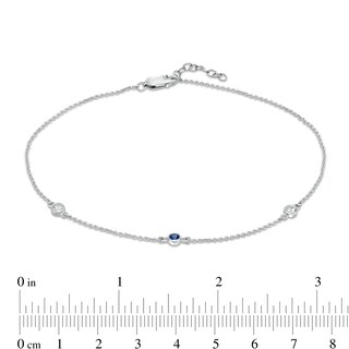 Bezel-Set Lab-Created Blue Sapphire Three Stone Station Anklet in Sterling Silver