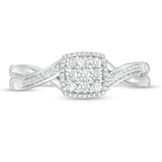 0.18 CT. T.W. Composite Diamond Square Frame Twist Shank Vintage-Style Promise Ring in Sterling Silver|Peoples Jewellers