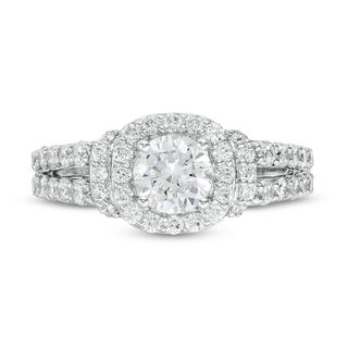 1.45 CT. T.W. Diamond Cushion Frame Collar Engagement Ring in 14K White Gold|Peoples Jewellers
