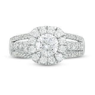1.45 CT. T.W. Diamond Cushion Frame Multi-Row Engagement Ring in 14K White Gold|Peoples Jewellers