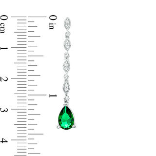 Pear-Shaped Lab-Created Emerald and White Sapphire Marquise Frame Line Drop Earrings in Sterling Silver|Peoples Jewellers