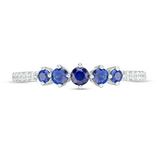 Lab-Created Blue and White Sapphire Graduated Five Stone Ring in Sterling Silver|Peoples Jewellers