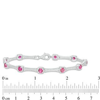 4.0mm Lab-Created Ruby and White Sapphire Bamboo Link Bracelet in Sterling Silver - 7.5"|Peoples Jewellers