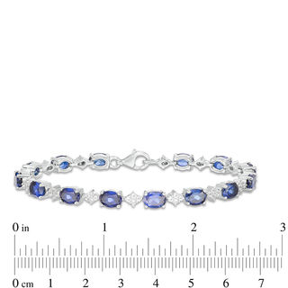 Oval Lab-Created and White Sapphire Cluster Line Bracelet in Sterling Silver