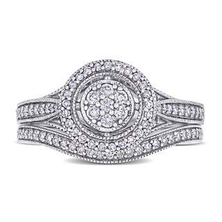 0.43 CT. T.W. Composite Diamond Frame Vintage-Style Bridal Set in 10K White Gold|Peoples Jewellers