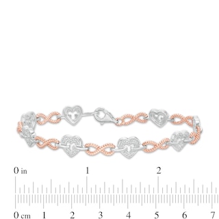 0.085 CT. T.W. Diamond Alternating Heart and Infinity Link Bracelet in Sterling Silver and 10K Rose Gold - 7.25"|Peoples Jewellers