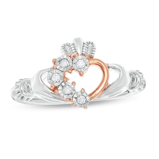 0.04 CT. T.W. Diamond Claddagh Ring in Sterling Silver and 10K Rose Gold|Peoples Jewellers