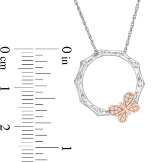 0.065 CT. T.W. Diamond Bamboo Circle with Butterfly Necklace in Sterling Silver and 10K Rose Gold|Peoples Jewellers
