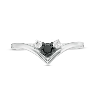 0.18 CT. T.W. Enhanced Black and White Diamond Three Stone Chevron Ring in Sterling Silver|Peoples Jewellers
