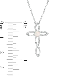 4.0mm Lab-Created Opal and 0.087 CT. T.W. Diamond Twisted Cross Pendant in Sterling Silver|Peoples Jewellers