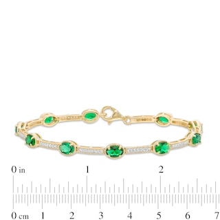 Oval Lab-Created Emerald and White Sapphire Station Bar Bracelet in Sterling Silver with 14K Gold Plate - 7.25"|Peoples Jewellers