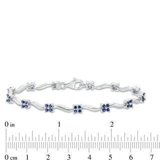 Lab-Created Blue Sapphire Flower and Wave Link Bracelet in Sterling Silver - 7.5"|Peoples Jewellers