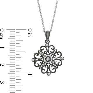 0.145 CT. T.W. Diamond Filigree Flower Pendant in Sterling Silver and Black Rhodium|Peoples Jewellers