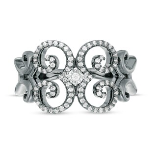 0.23 CT. T.W. Diamond Filigree Swirl Ring in Sterling Silver with Black Rhodium|Peoples Jewellers