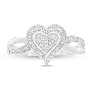 Diamond Accent Beaded Heart Split Shank Ring in Sterling Silver|Peoples Jewellers
