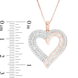 0.95 CT. T.W. Baguette and Round Diamond Double Row Heart Pendant in 10K Rose Gold|Peoples Jewellers