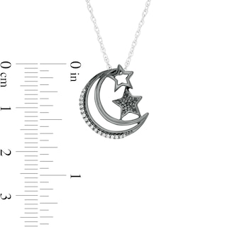 0.115 CT. T.W. Enhanced Black and White Diamond Crescent Moon and Stars Pendant in Sterling Silver with Black Rhodium|Peoples Jewellers