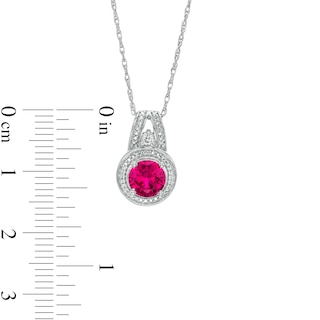 6.0mm Lab-Created Ruby and White Sapphire Beaded Frame Split Bail Pendant in Sterling Silver|Peoples Jewellers