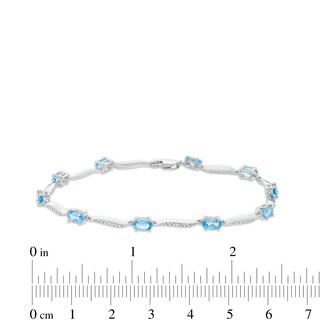 Oval Swiss Blue Topaz and Diamond Accent Wave Link Bracelet in Sterling Silver - 7.25"|Peoples Jewellers