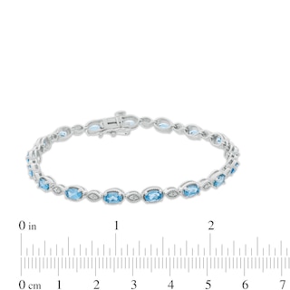 Oval Swiss Blue Topaz and Diamond Accent Vintage-Style Marquise Link Bracelet in Sterling Silver - 7.25"|Peoples Jewellers
