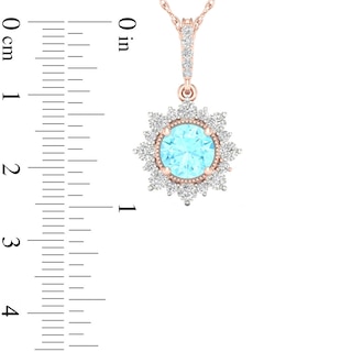 5.0mm Aquamarine and 0.08 CT. T.W. Diamond Sun Frame Vintage-Style Pendant in 10K Rose Gold|Peoples Jewellers