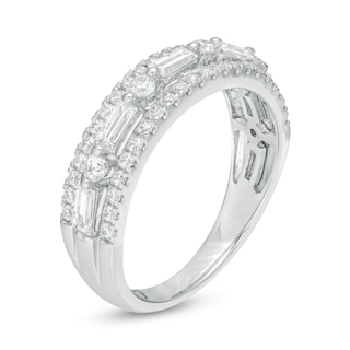 0.69 CT. T.W. Baguette and Round Diamond Multi-Row Anniversary Ring in 14K White Gold|Peoples Jewellers