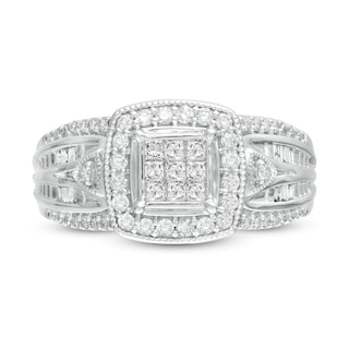 0.50 CT. T.W. Princess-Cut Composite Diamond Frame Multi-Row Vintage-Style Engagement Ring in 10K White Gold|Peoples Jewellers