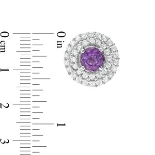 5.0mm Amethyst and Lab-Created White Sapphire Double Frame Stud Earrings in Sterling Silver|Peoples Jewellers