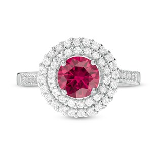 6.5mm Lab-Created Ruby and White Sapphire Double Frame Ring in Sterling Silver|Peoples Jewellers