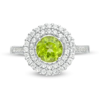 6.5mm Peridot and Lab-Created White Sapphire Double Frame Ring in Sterling Silver|Peoples Jewellers