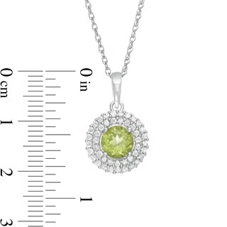 6.5mm Peridot and Lab-Created White Sapphire Double Frame Pendant in Sterling Silver|Peoples Jewellers