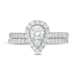 0.98 CT. T.W. Pear-Shaped Multi-Diamond Frame Bridal Set in 10K White Gold|Peoples Jewellers