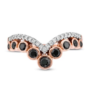 0.45 CT. T.W. Enhanced Black and White Diamond Graduated Double Row Chevron Ring in 10K Rose Gold|Peoples Jewellers
