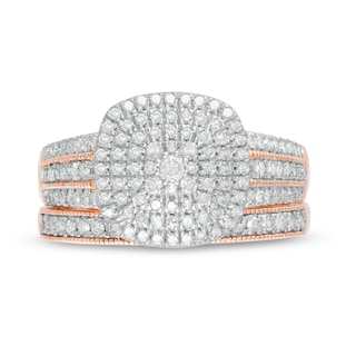 0.69 CT. T.W. Composite Diamond Triple Cushion Frame Vintage-Style Multi-Row Bridal Set in 10K Rose Gold|Peoples Jewellers