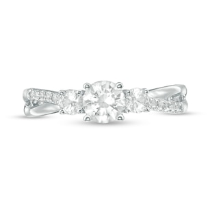 Lab-Created White Sapphire Three Stone Split Shank Ring in 10K White Gold|Peoples Jewellers